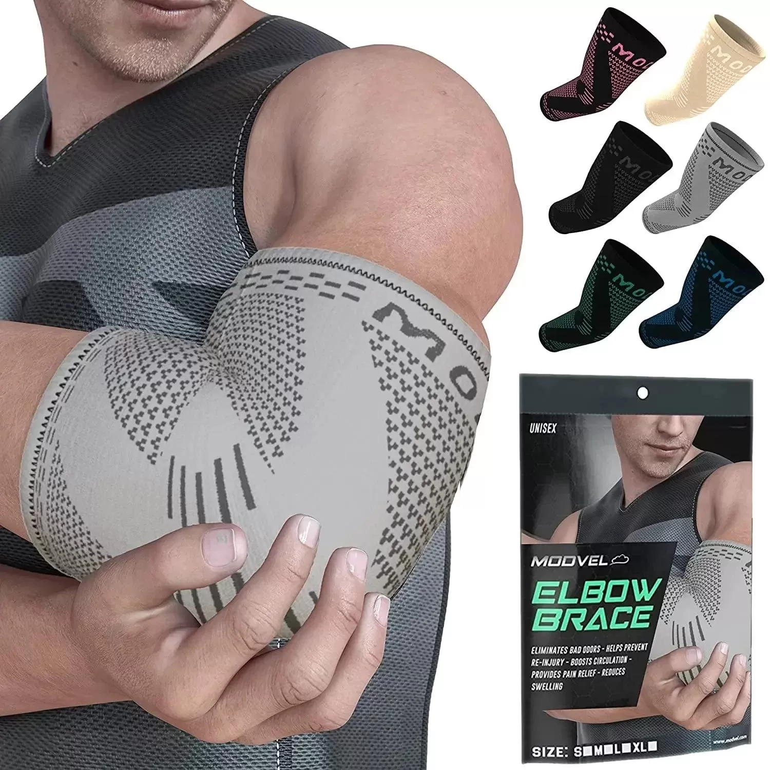 MODVEL Elbow Brace | Elbow Support Sleeves for Elbow Joint Pain, Stability, Injury Prevention and Recovery