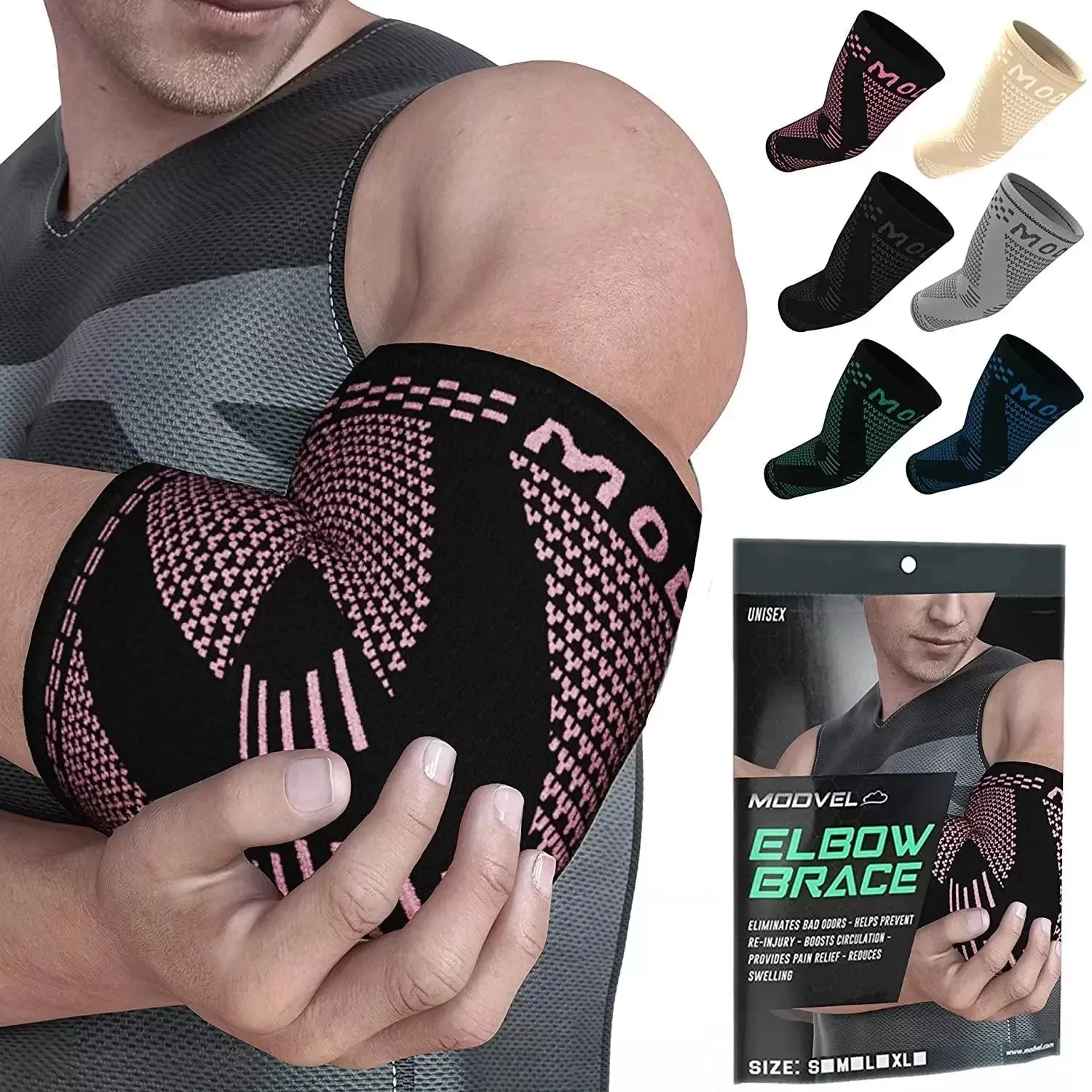 MODVEL Elbow Brace | Elbow Support Sleeves for Elbow Joint Pain, Stability, Injury Prevention and Recovery