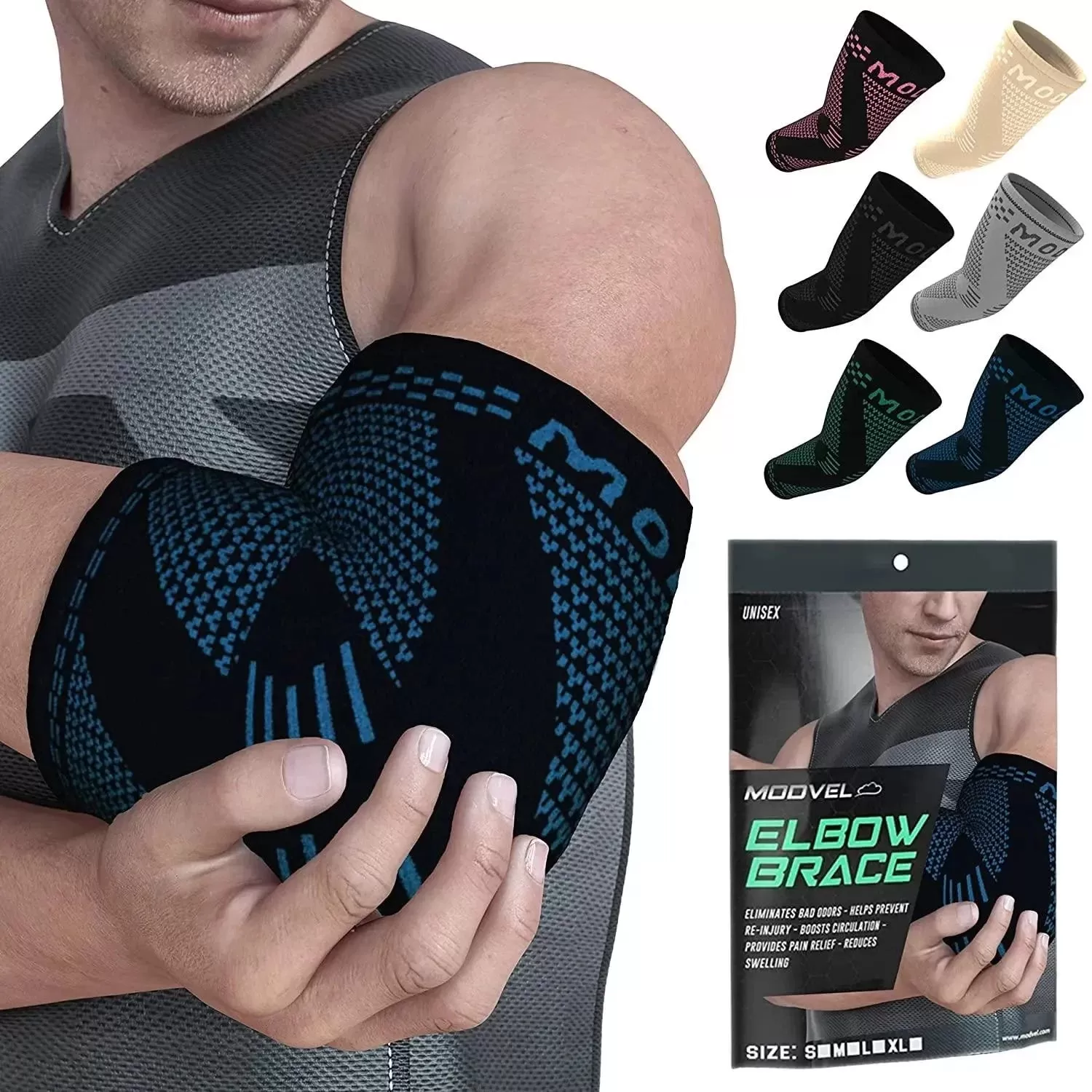 MODVEL Elbow Brace | Elbow Support Sleeves for Elbow Joint Pain, Stability, Injury Prevention and Recovery