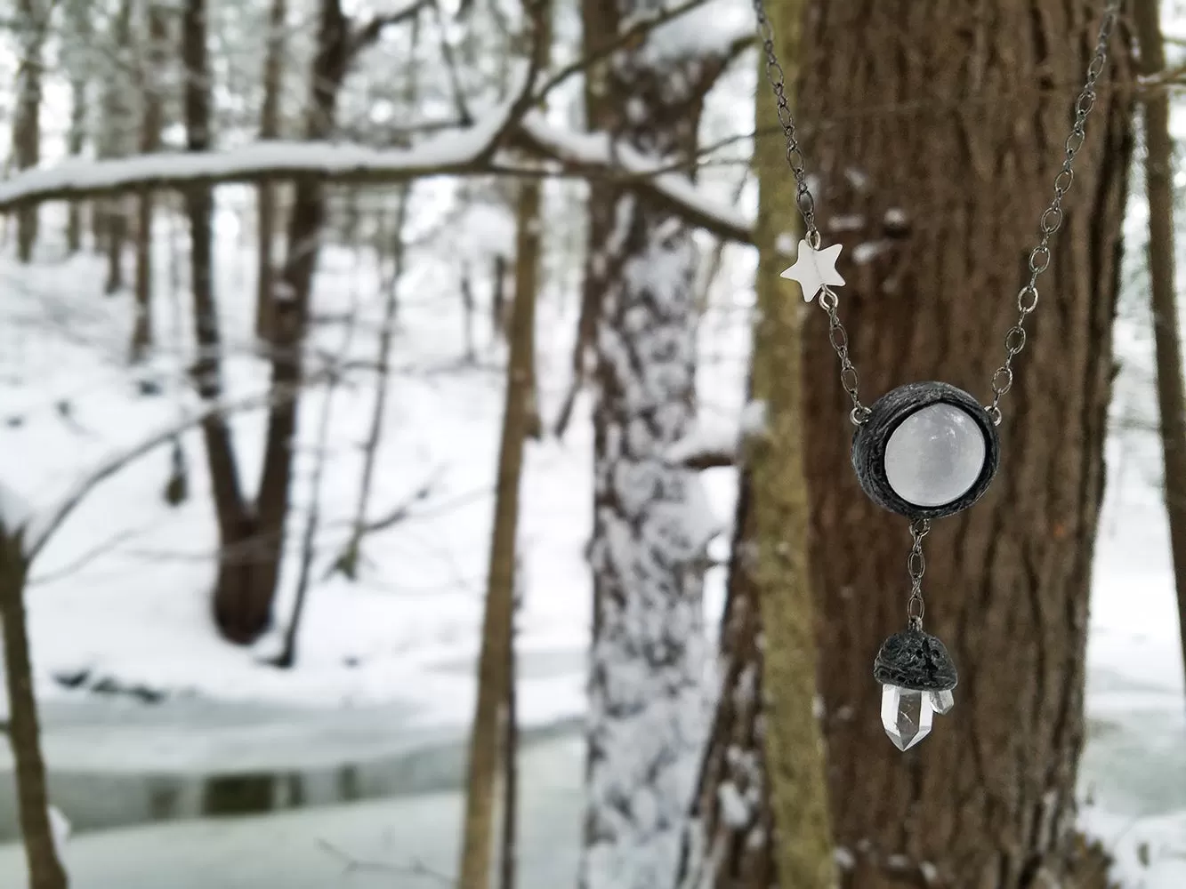 Moonspell Amulet ~ Moonstone & Quartz Crystal