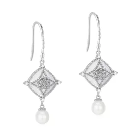 Moonstone & Freshwater Pearl Silver Earrings - Water Lily