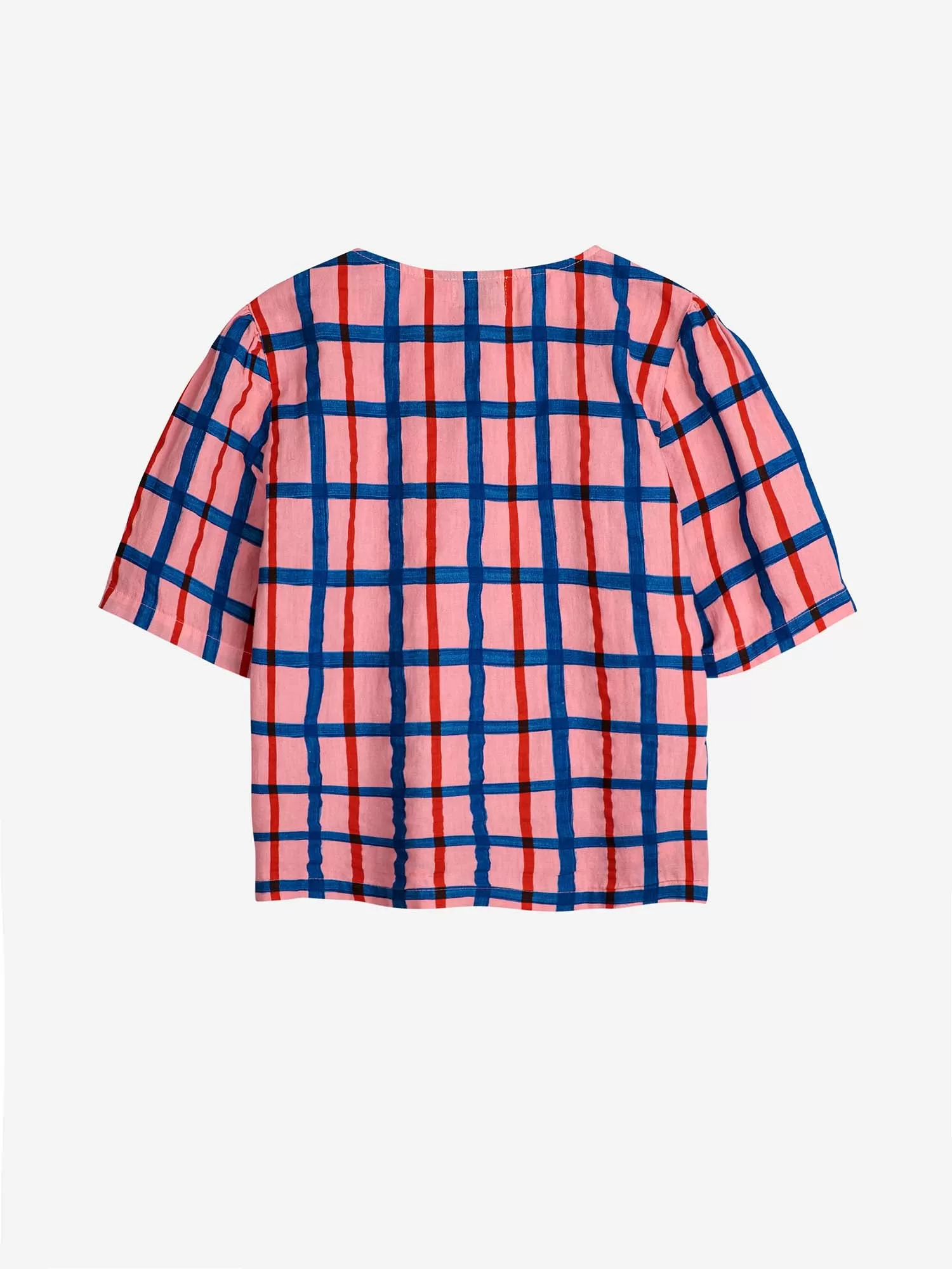 Multicoloured Check Print Puff Sleeve Buttoned Shirt