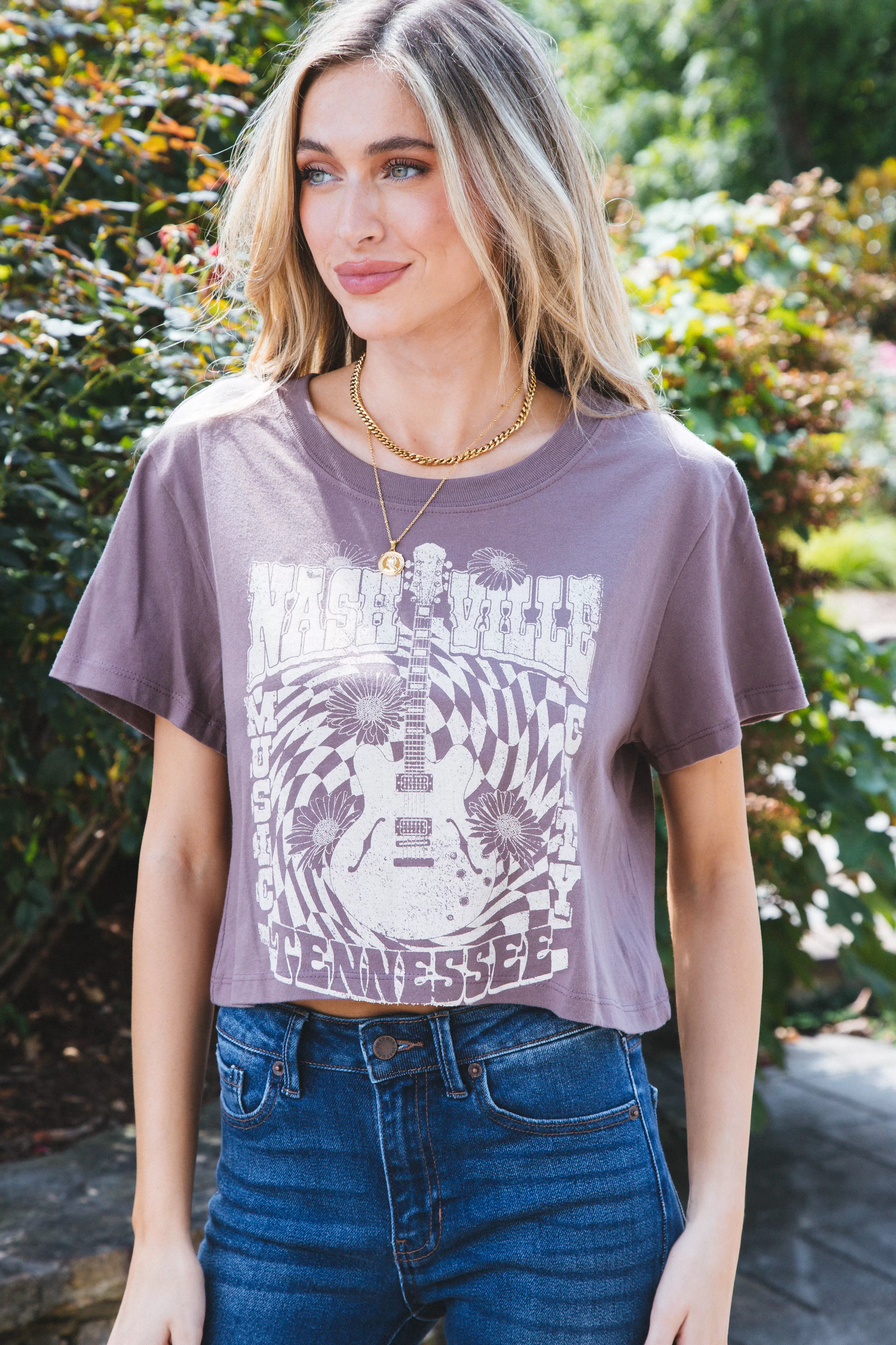 Nashville Music City Crop Tee, Peppercorn