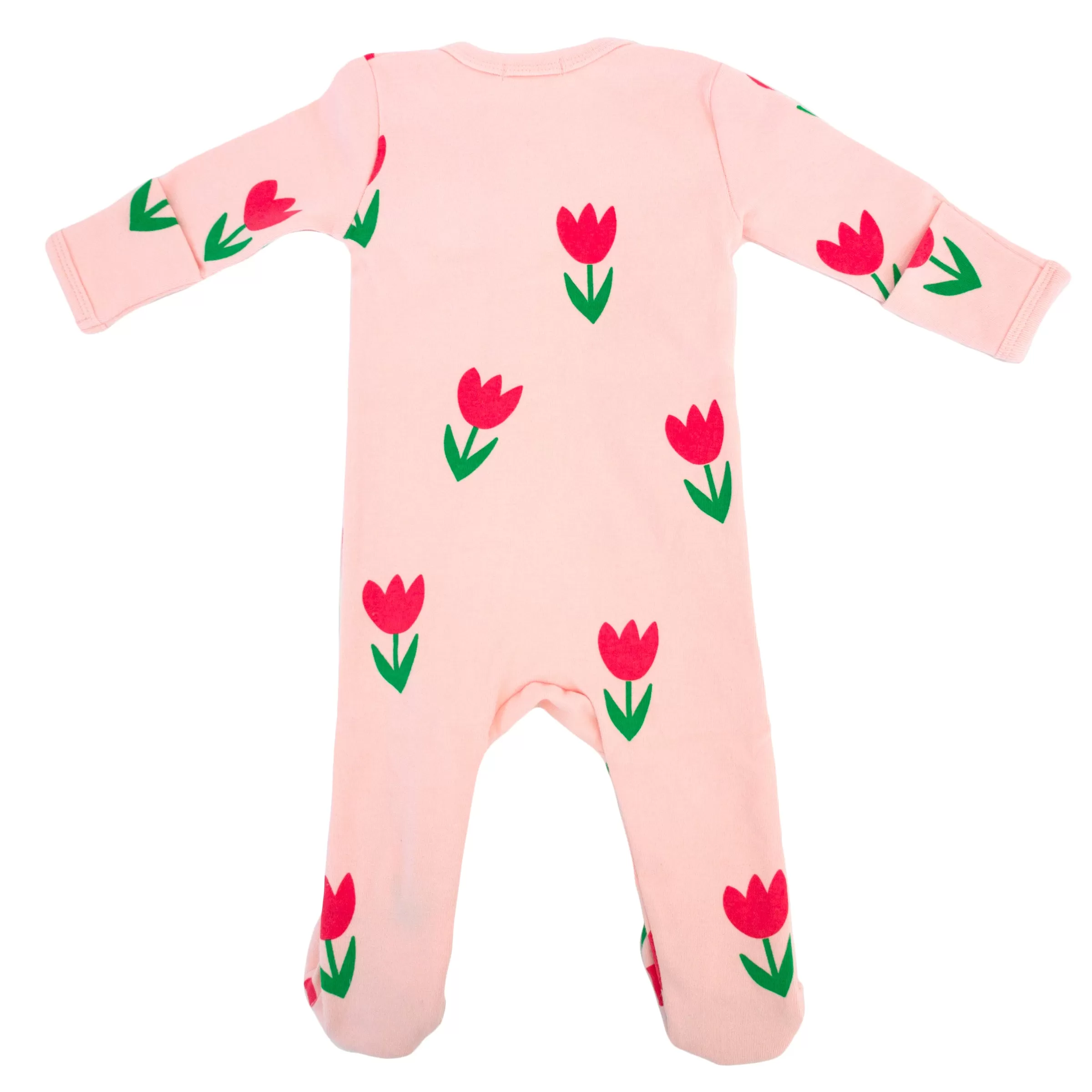 oh baby! Cotton Baby Rib Zipper Footie - Cotton Candy Pink Tulips Print - Pale Pink