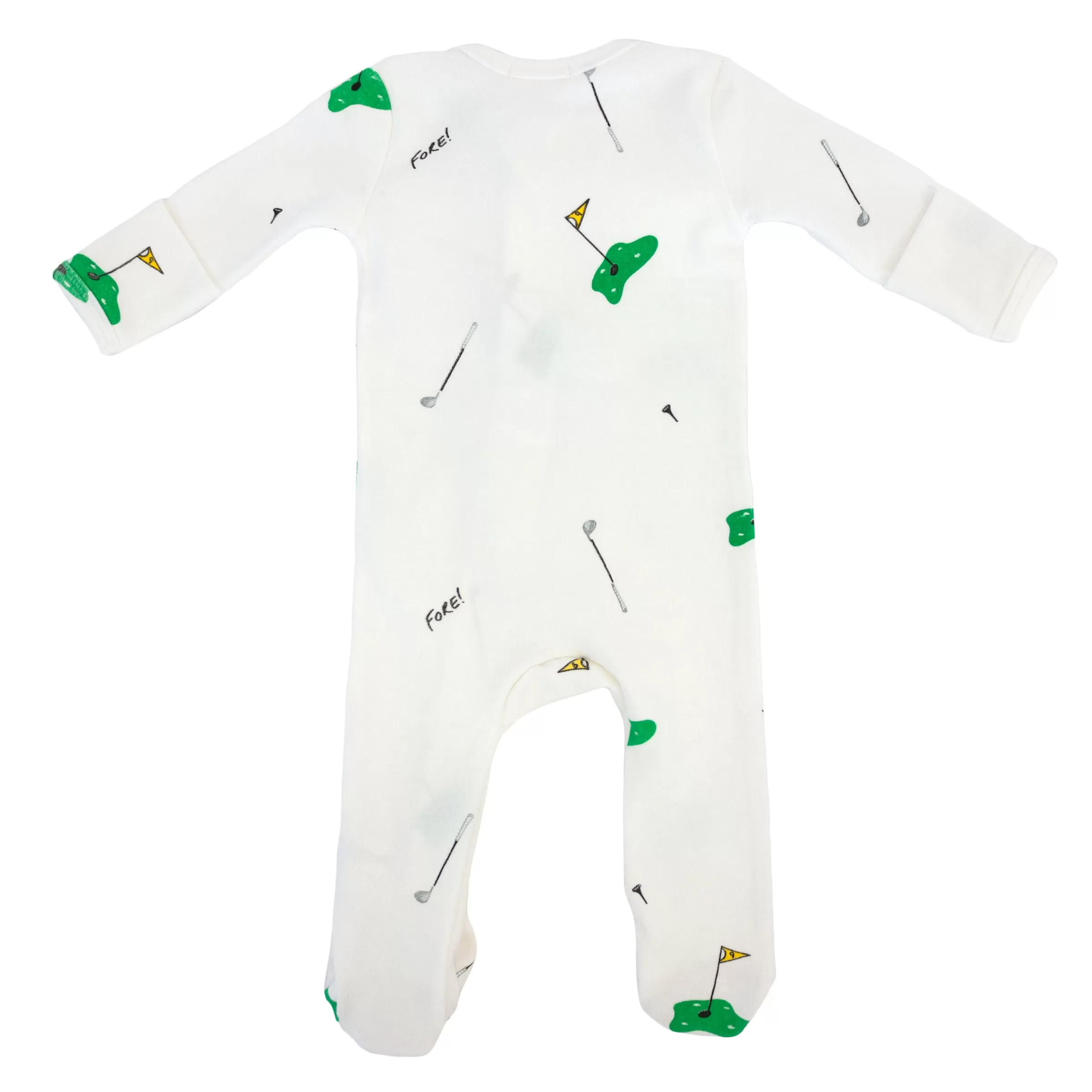 oh baby! Cotton Baby Rib Zipper Footie - Golf Print - Cream