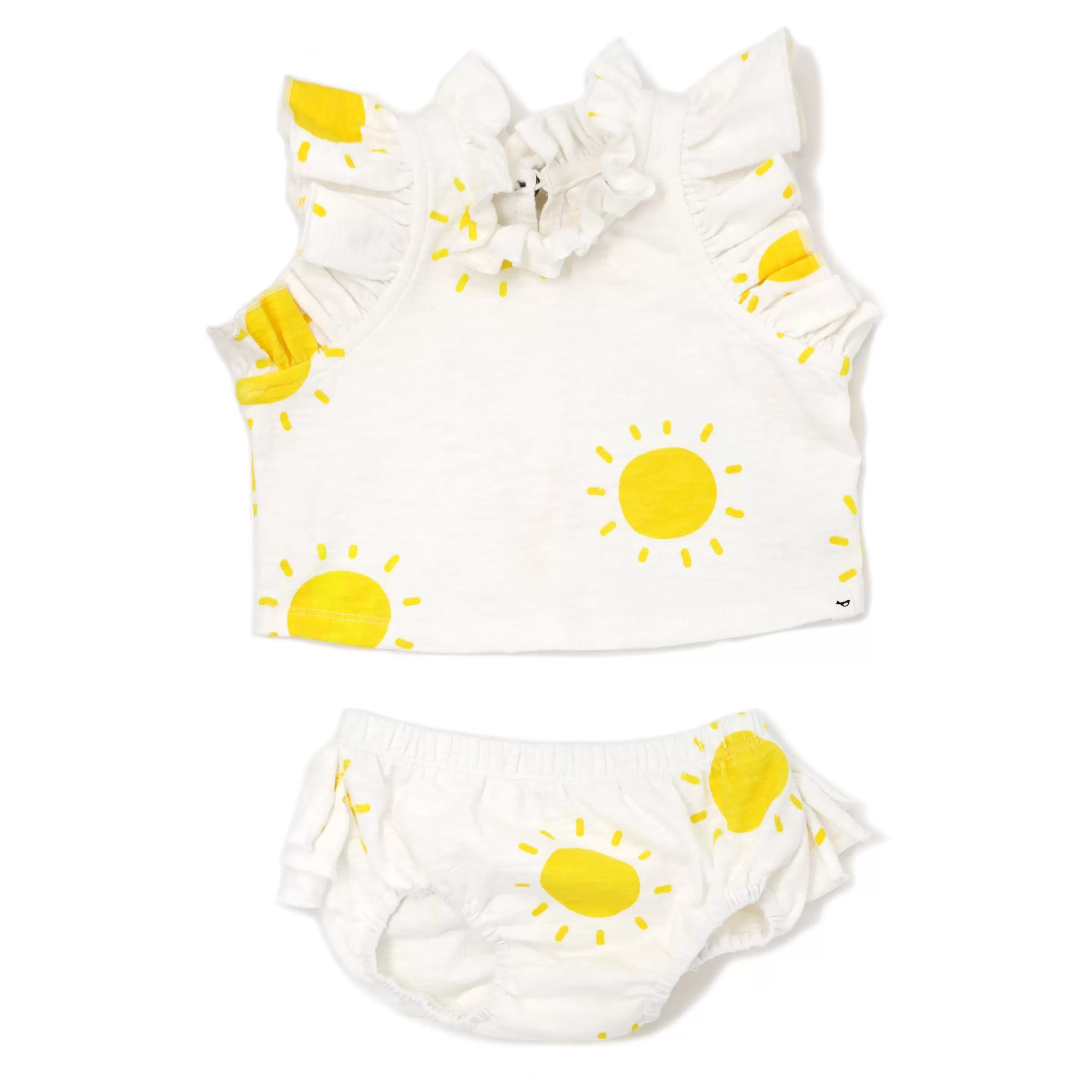 oh baby! Cotton Slub Lola Top & Tushie Set - Sunshine Print - Oyster Heather