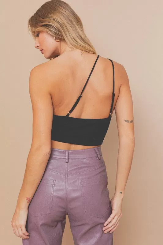 One Shoulder Ruched Crop Top