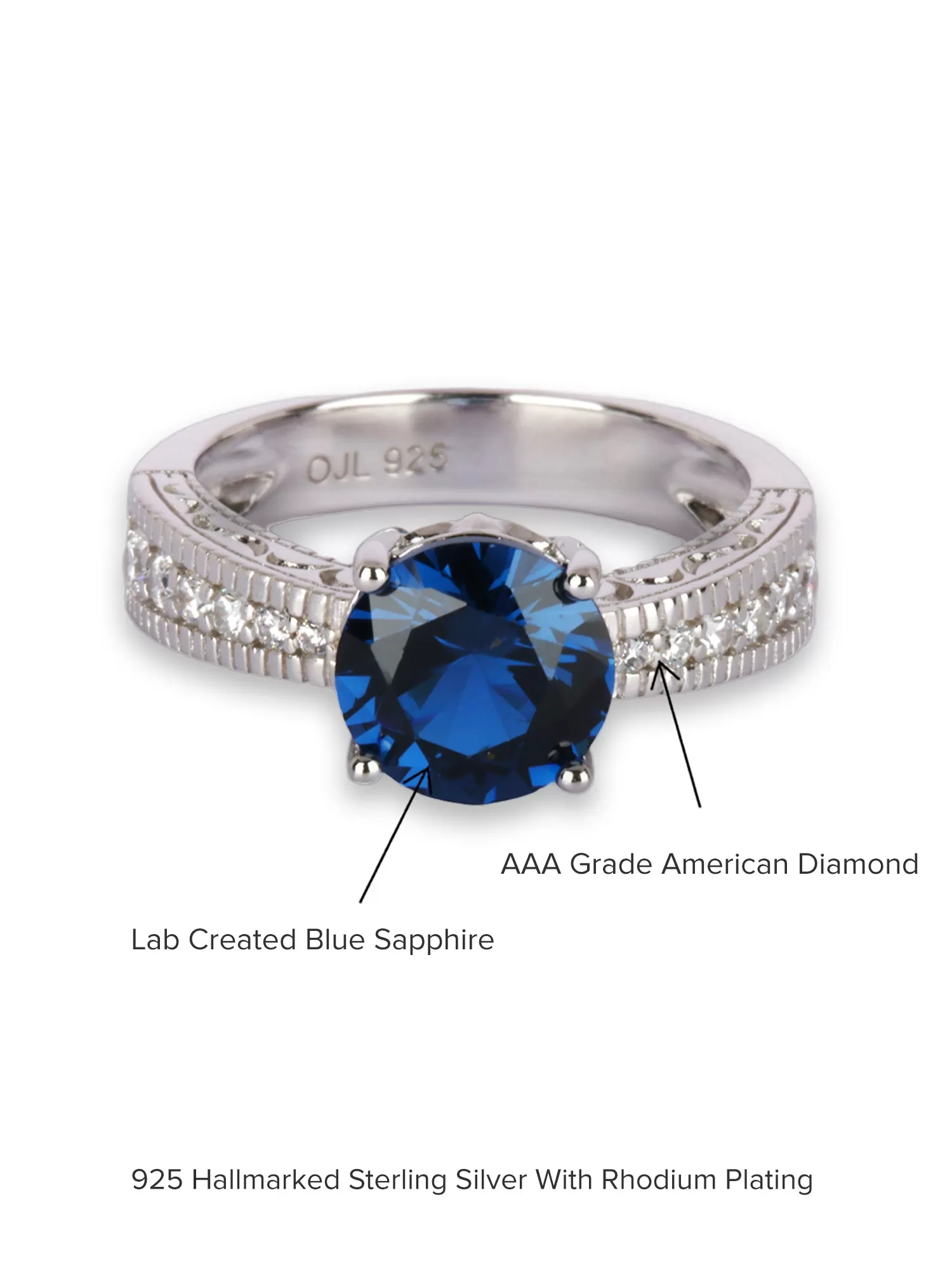 Ornate Jewels Blue Sapphire Silver Solitaire Ring For Women