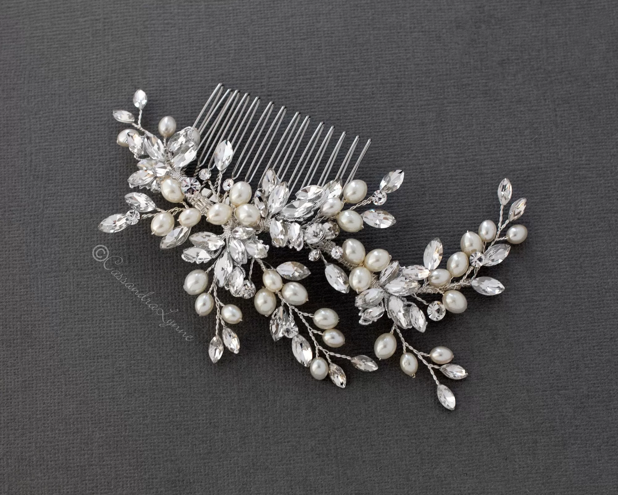 Oval Pearls Crystal Wedding Hair Comb