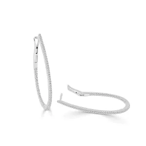 Pear Shaped Diamond Skinny Hoop Earrings 1.25"