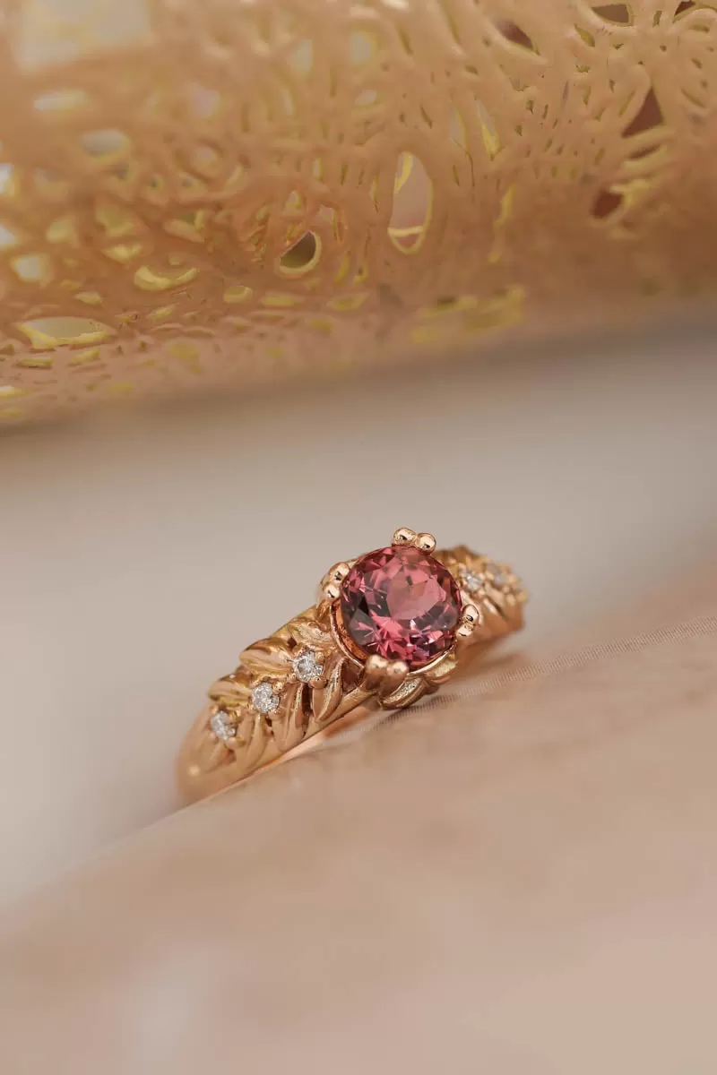 Pink tourmaline engagement ring with diamonds / Silvestra