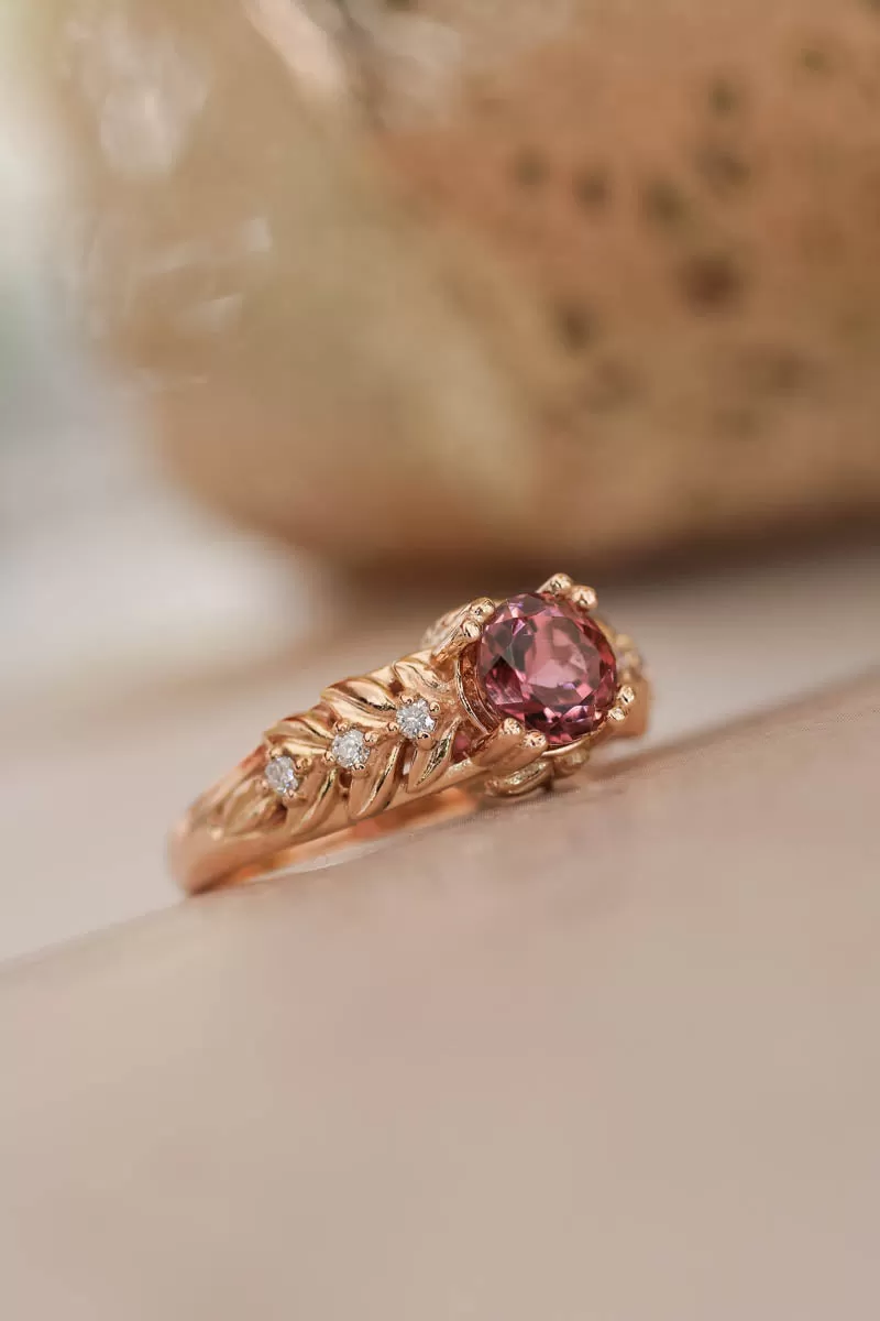 Pink tourmaline engagement ring with diamonds / Silvestra