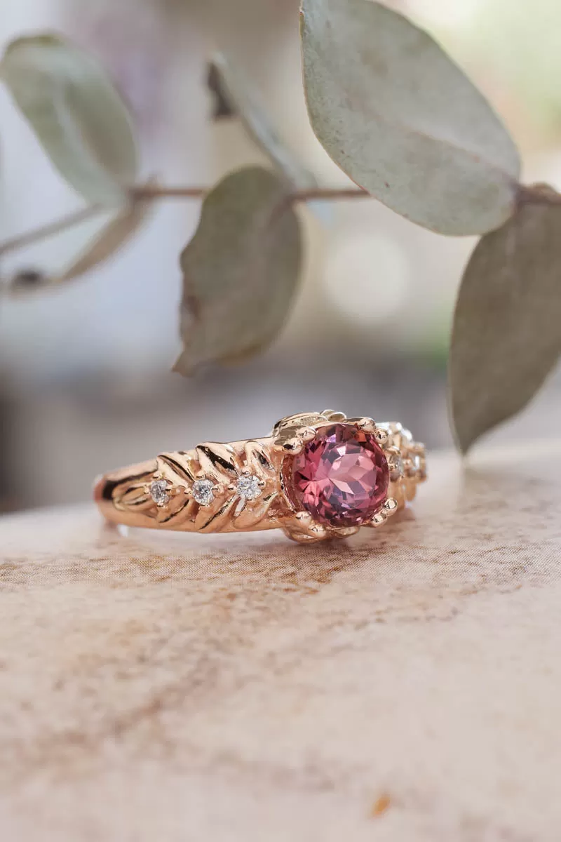 Pink tourmaline engagement ring with diamonds / Silvestra