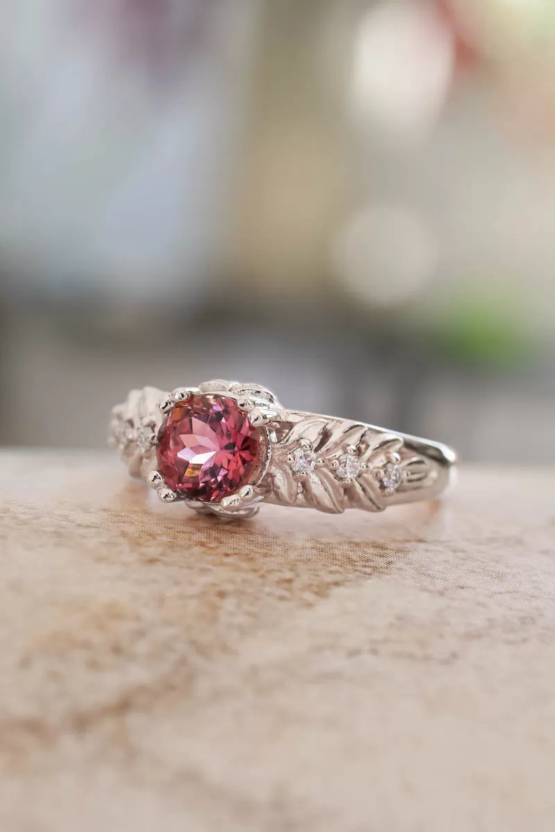 Pink tourmaline engagement ring with diamonds / Silvestra