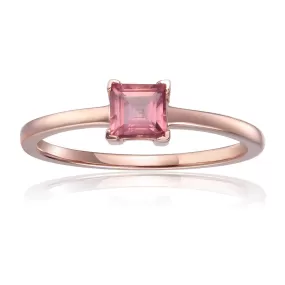 Pink Tourmaline Square Solitaire Ring