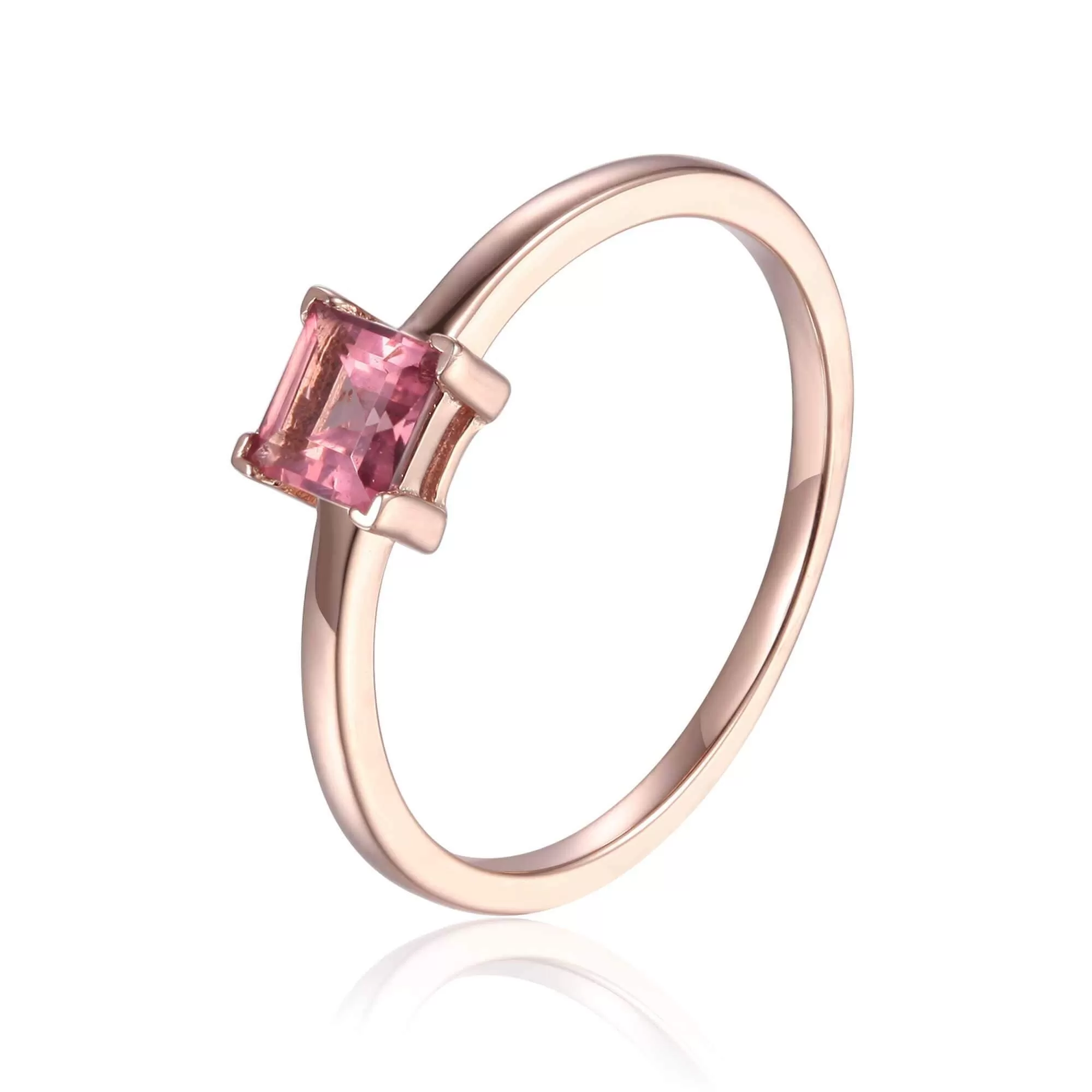 Pink Tourmaline Square Solitaire Ring