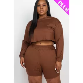 Plus Size Cozy Crop Top And Shorts Set