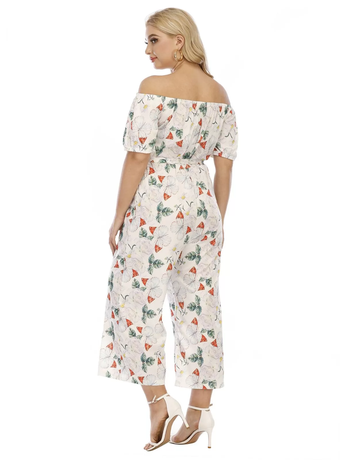 [Plus Size] Multicolor 1930s Butterfly Off Shoulder Jumpsuit