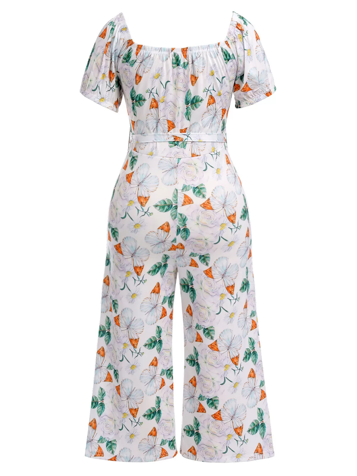 [Plus Size] Multicolor 1930s Butterfly Off Shoulder Jumpsuit