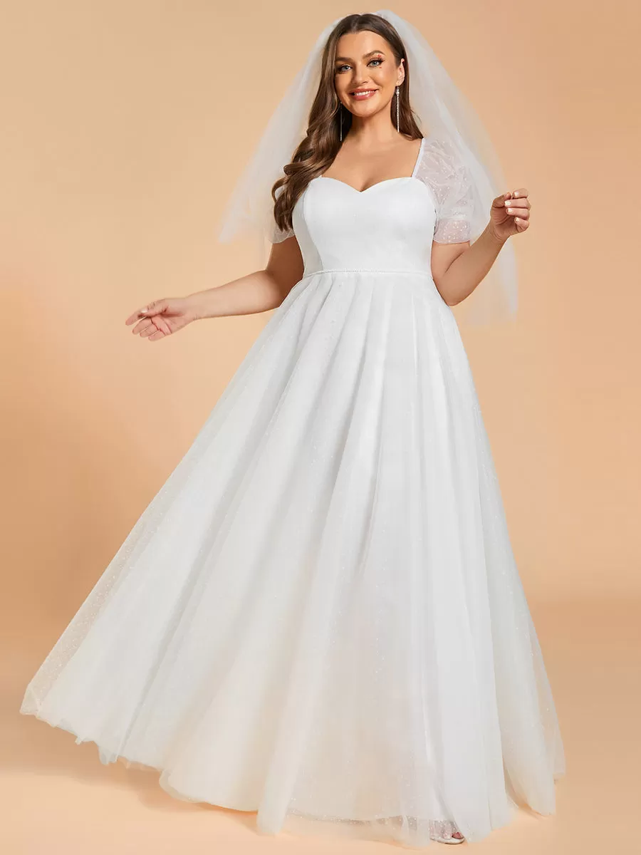 Plus Size Sweetheart Simple Wedding Dress with Puff Sleeves