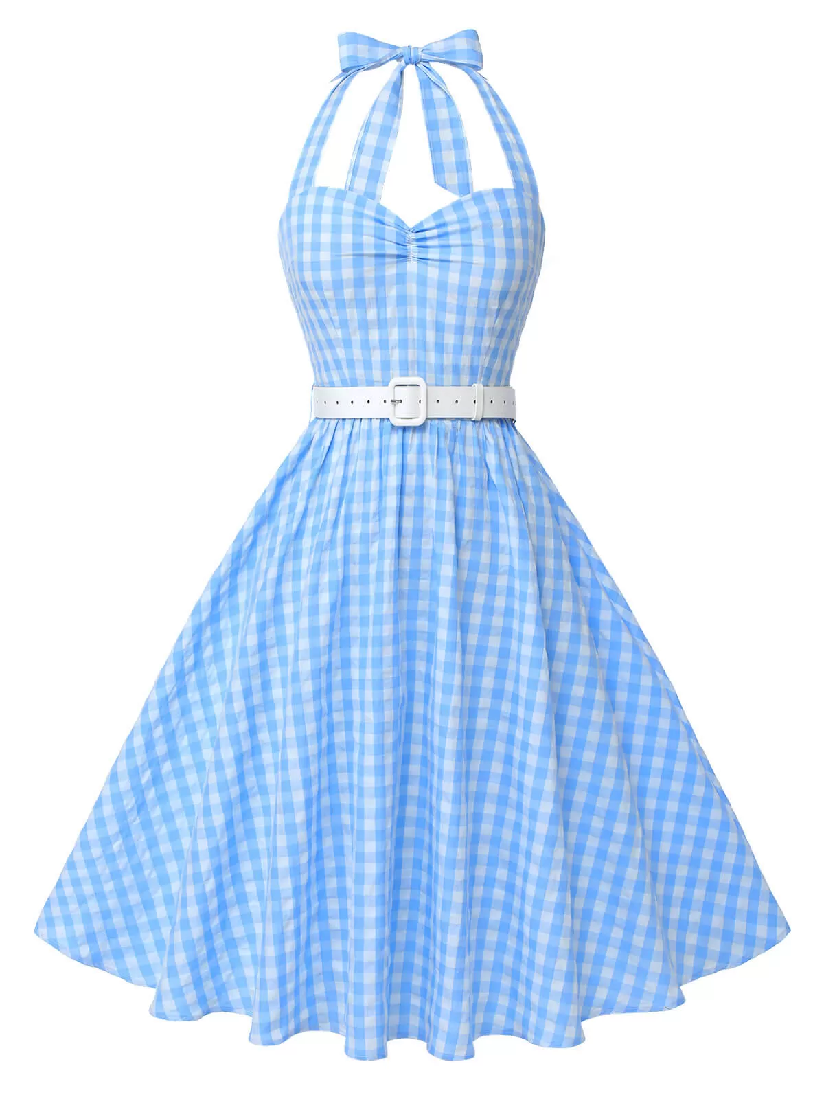 [Pre-Sale] Light Blue 1950s Plaid Halter Swing Dress