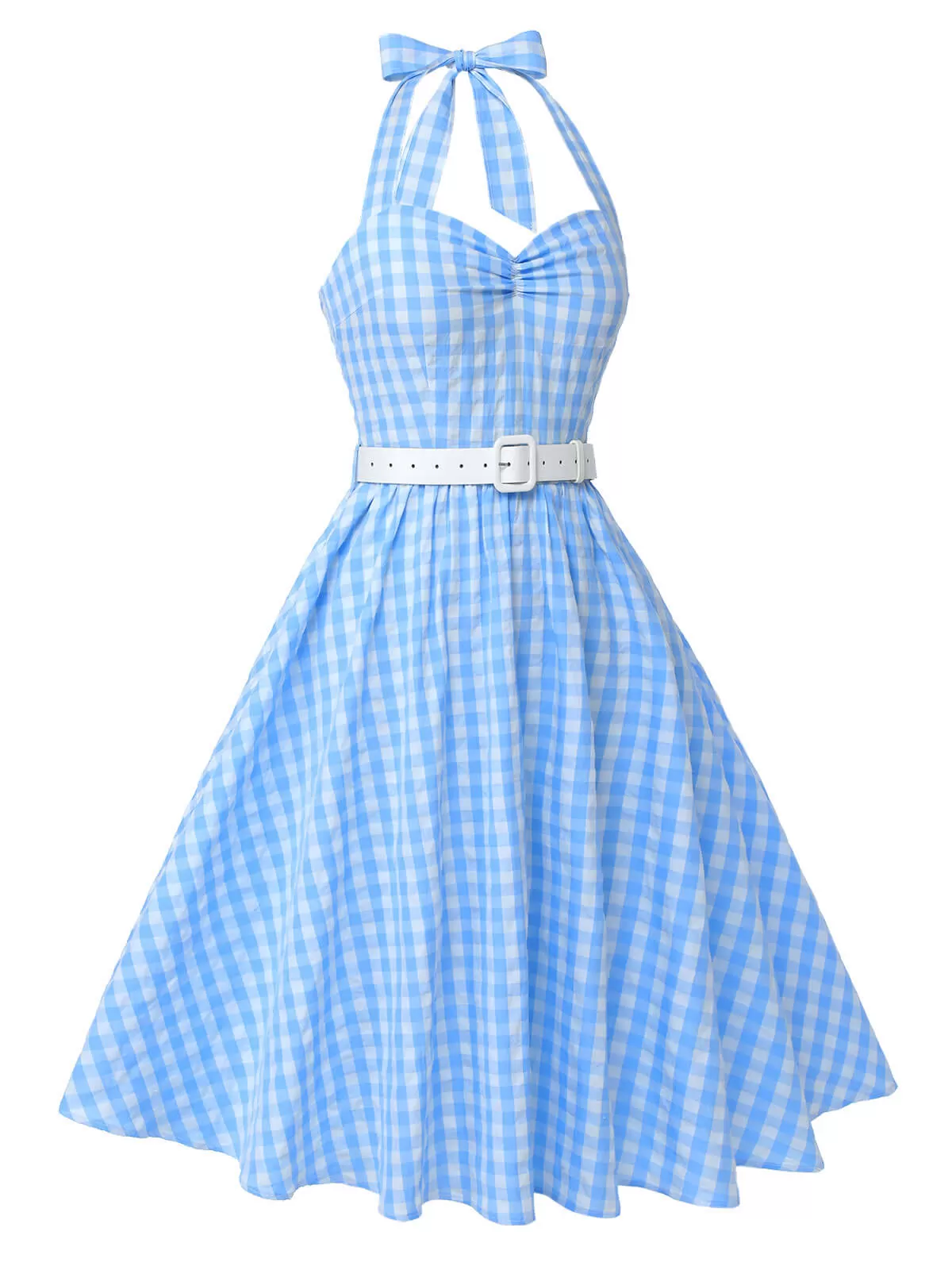 [Pre-Sale] Light Blue 1950s Plaid Halter Swing Dress