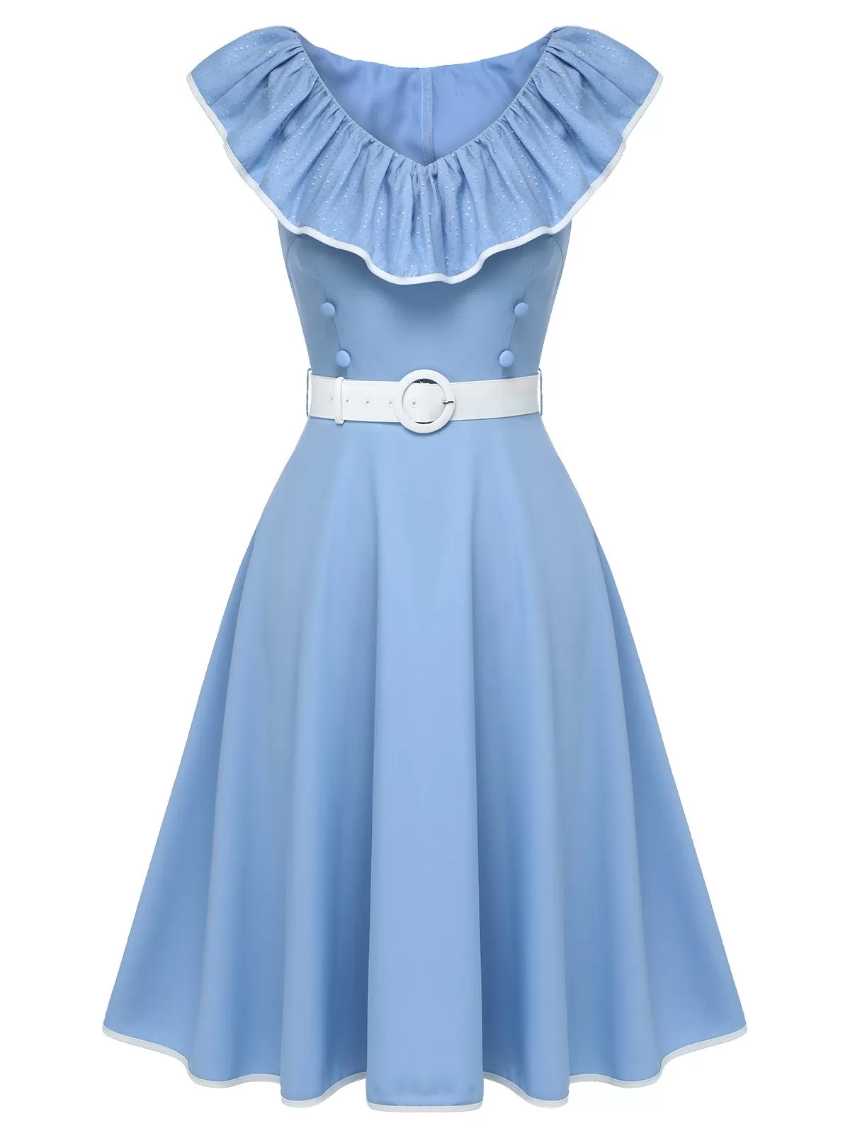 [Pre-Sale] Sky Blue 1950s Mesh Ruffle Collar Dress