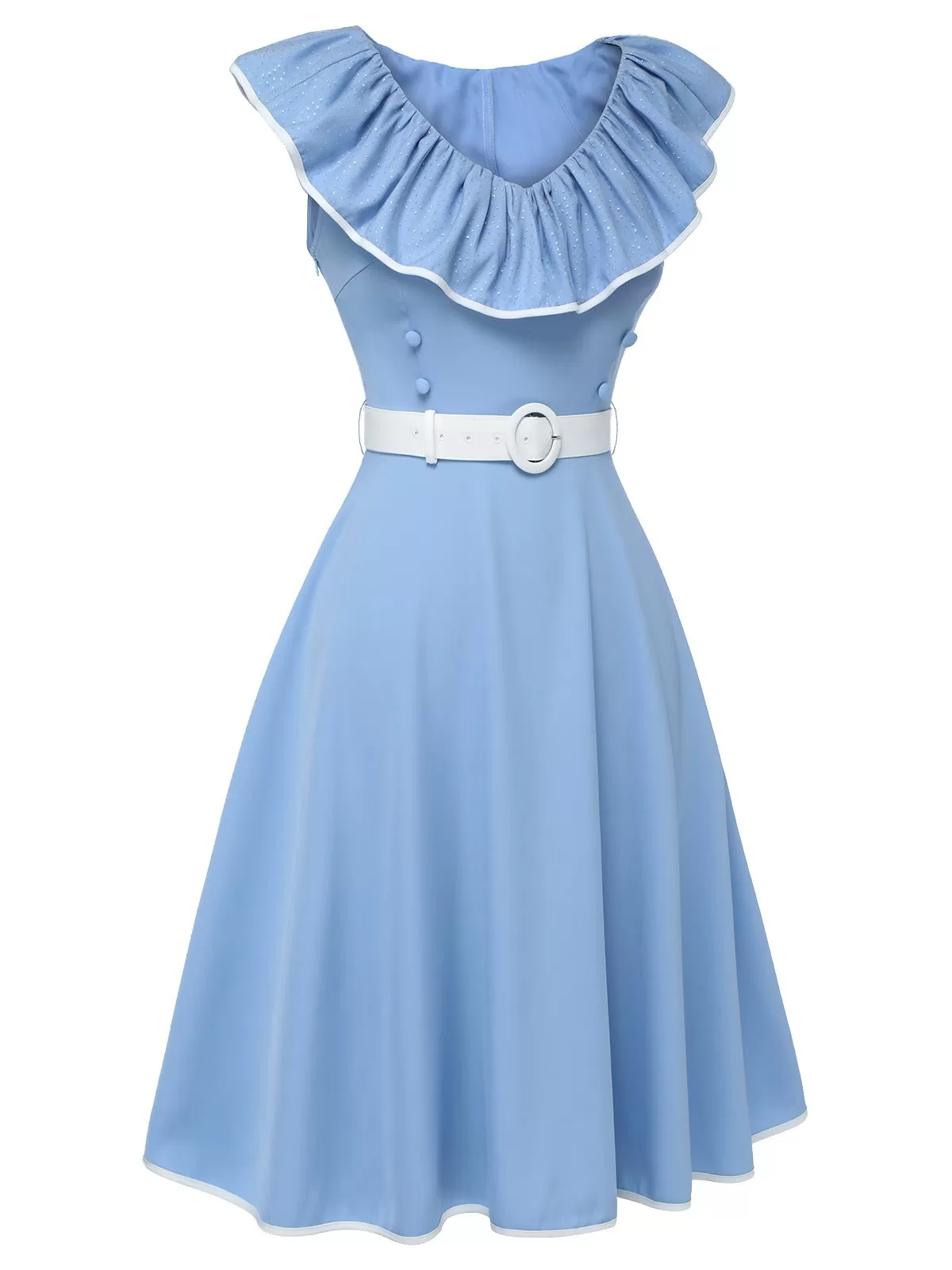 [Pre-Sale] Sky Blue 1950s Mesh Ruffle Collar Dress