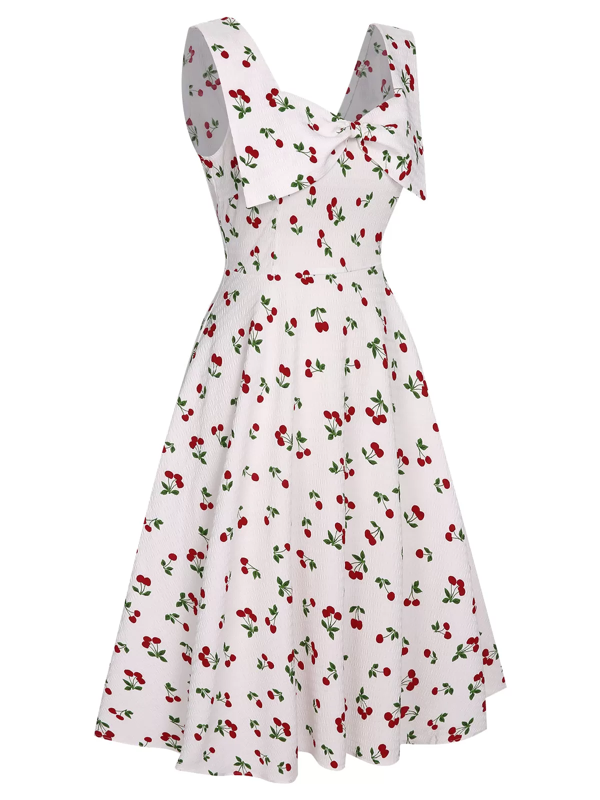 [Pre-Sale] White 1950s Cherry Bow Sweetheart Neck Dress