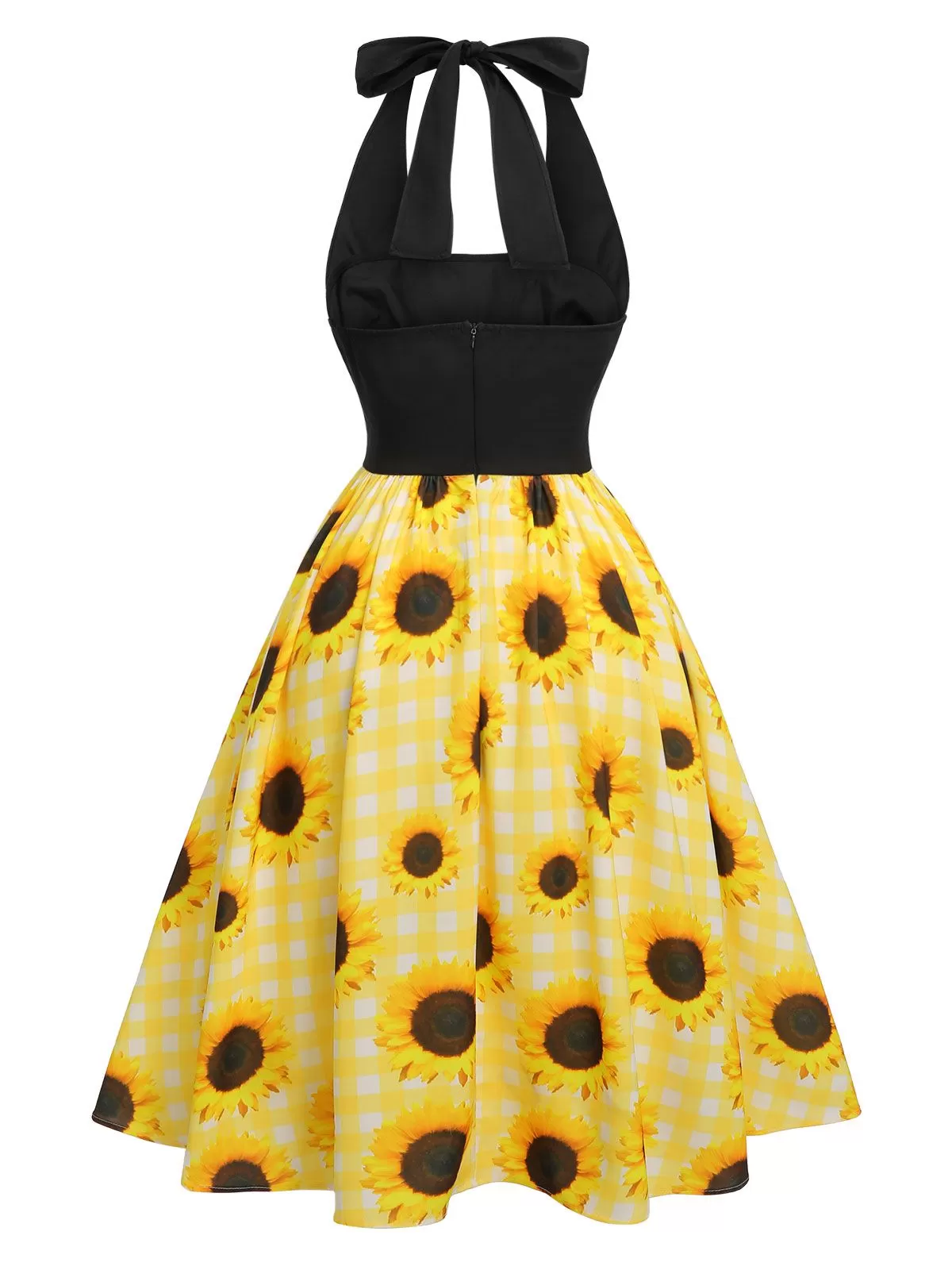 [Pre-Sale] Yellow 1950s Sunflower Plaid Halter Dress