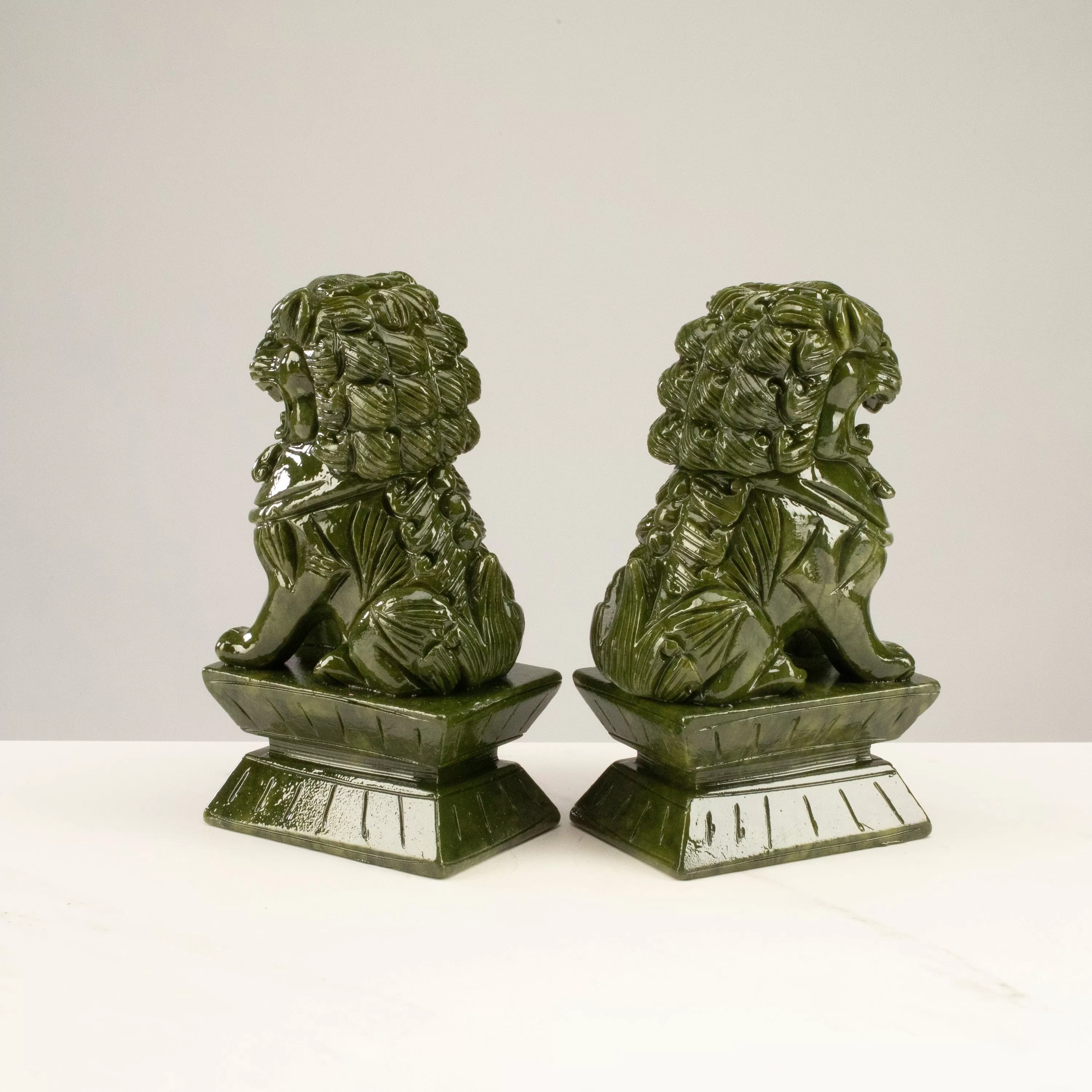 Protective Foo Dog Jade Carving Pair - A Symbol of Good Luck and Protection