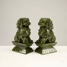 Protective Foo Dog Jade Carving Pair - A Symbol of Good Luck and Protection