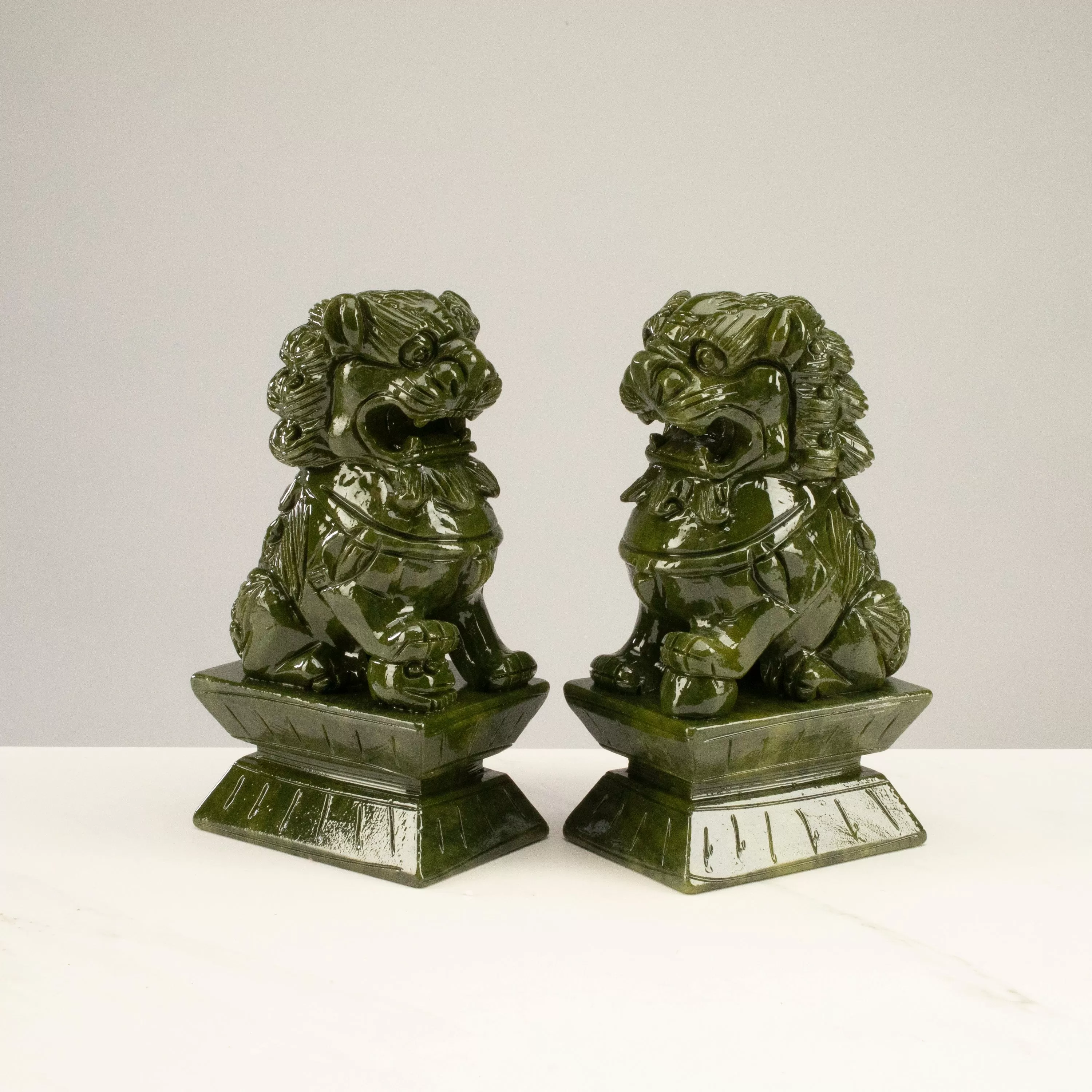 Protective Foo Dog Jade Carving Pair - A Symbol of Good Luck and Protection