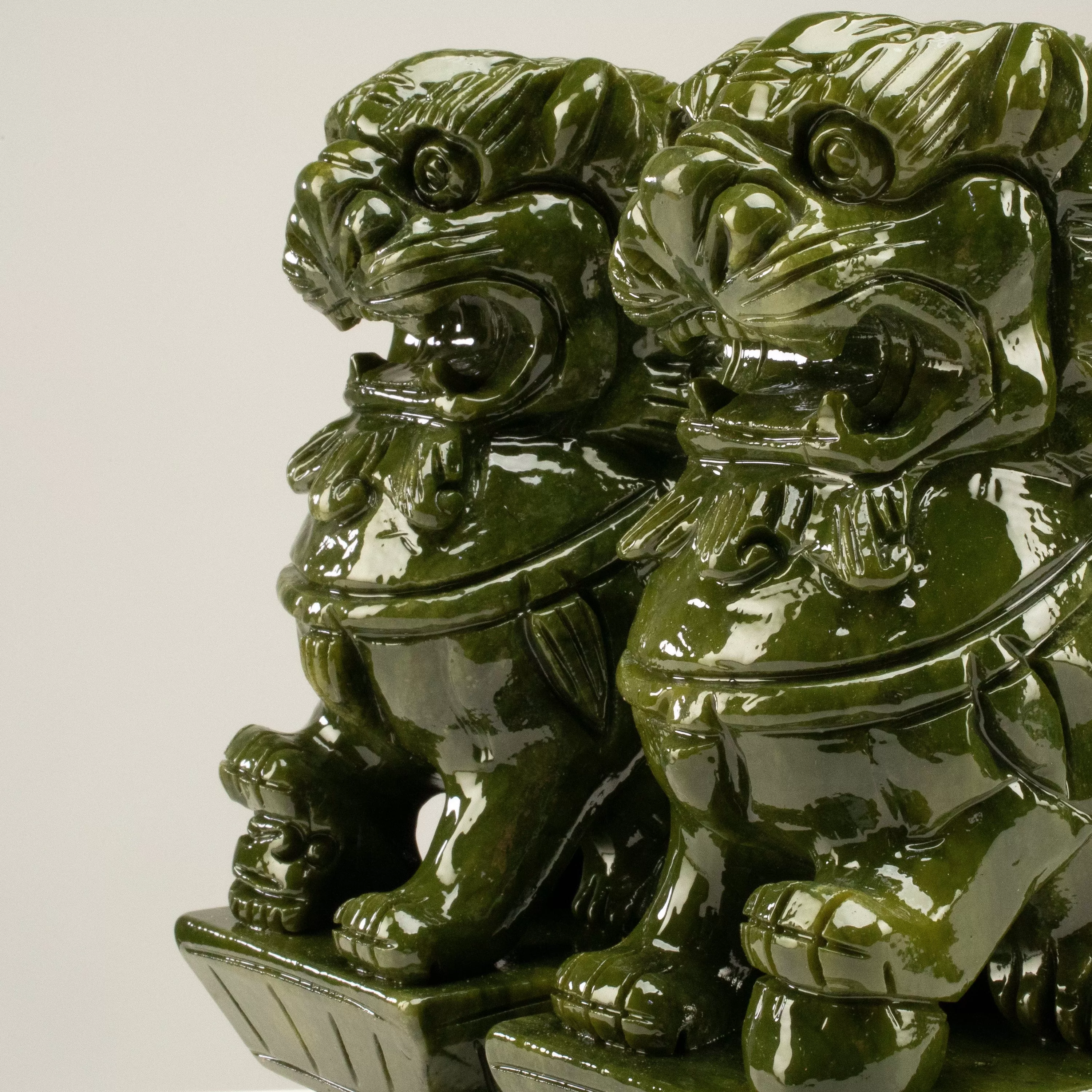 Protective Foo Dog Jade Carving Pair - A Symbol of Good Luck and Protection