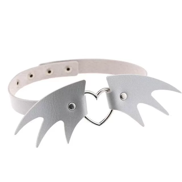 Punk Heart and Bat Wings Choker Collar PU Leather Gothic Harajuku Necklace