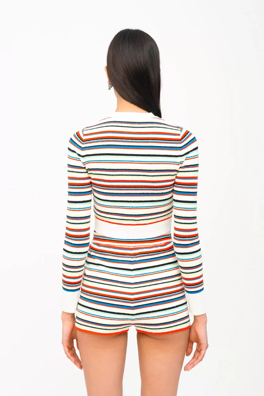 Rainbow Stripe Long Sleeve Crop Crew