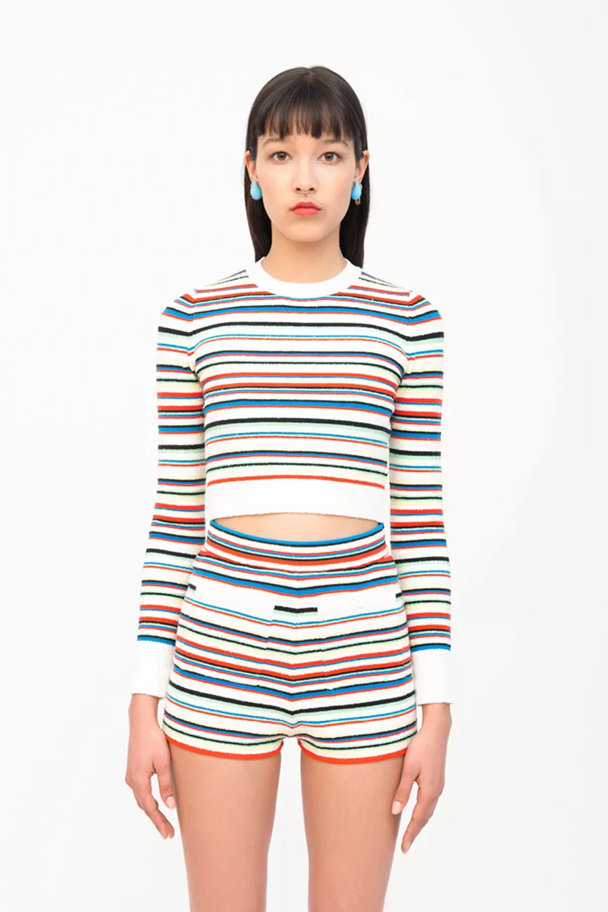 Rainbow Stripe Long Sleeve Crop Crew