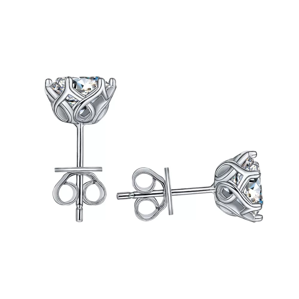 Real Diamond Stud Earrings - 925 Sterling Silver