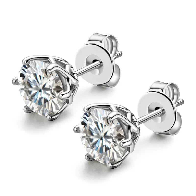 Real Diamond Stud Earrings - 925 Sterling Silver