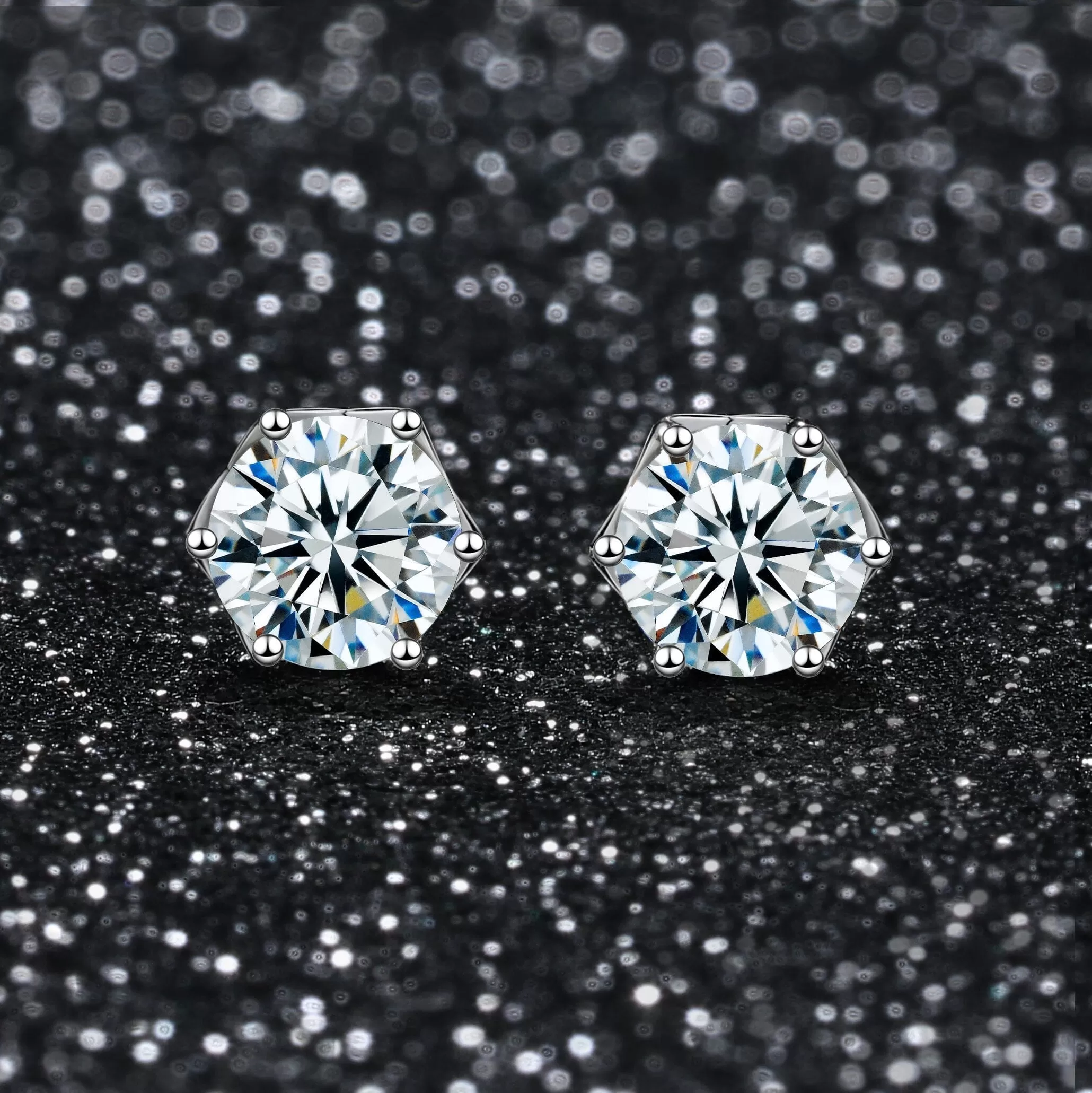 Real Diamond Stud Earrings - 925 Sterling Silver