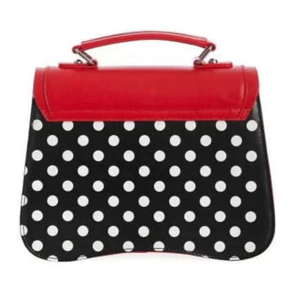 Red, Black and White Polka Dot Handbag with Flower Applique Detail