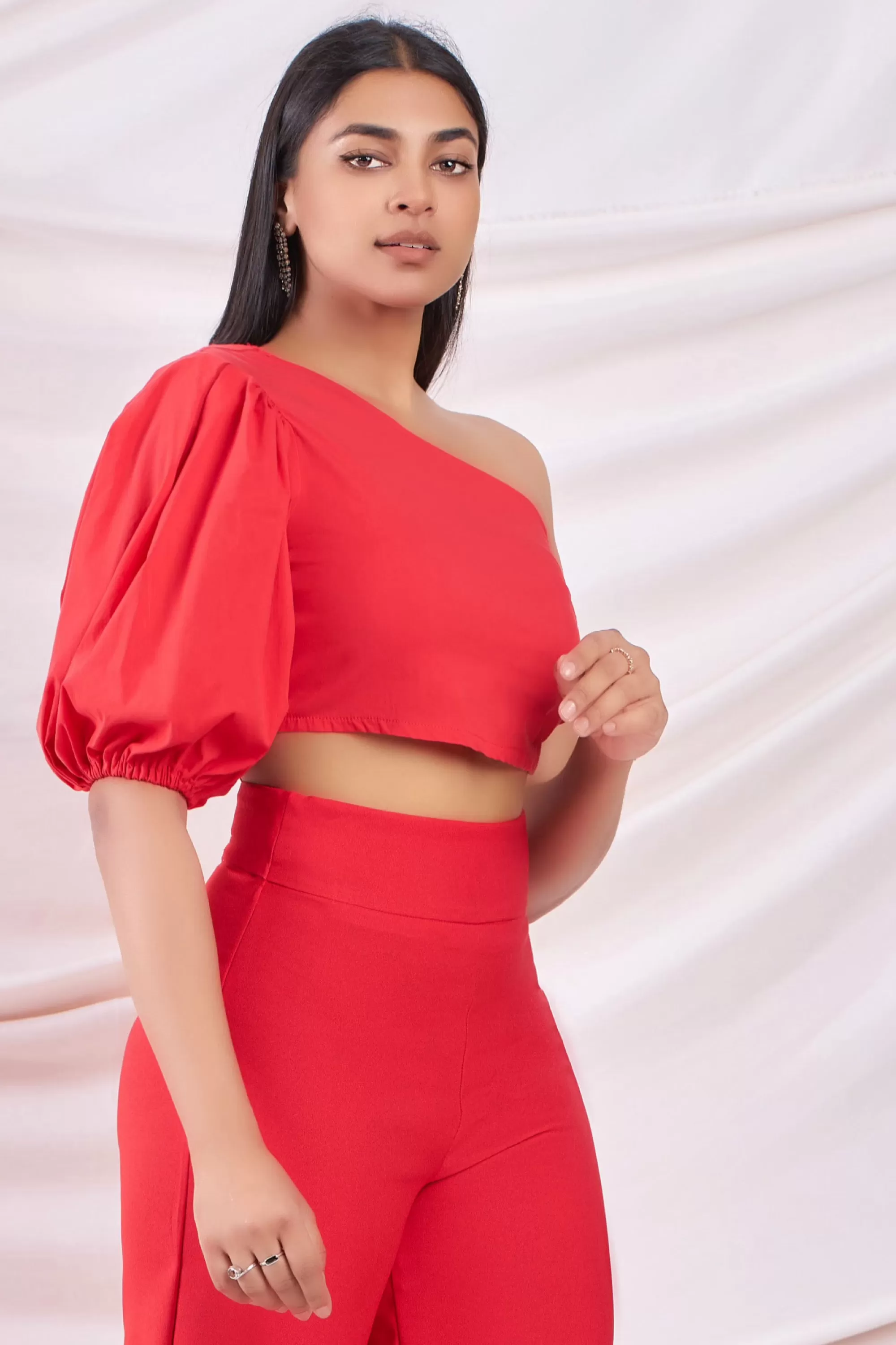 Red One Shoulder Crop Top