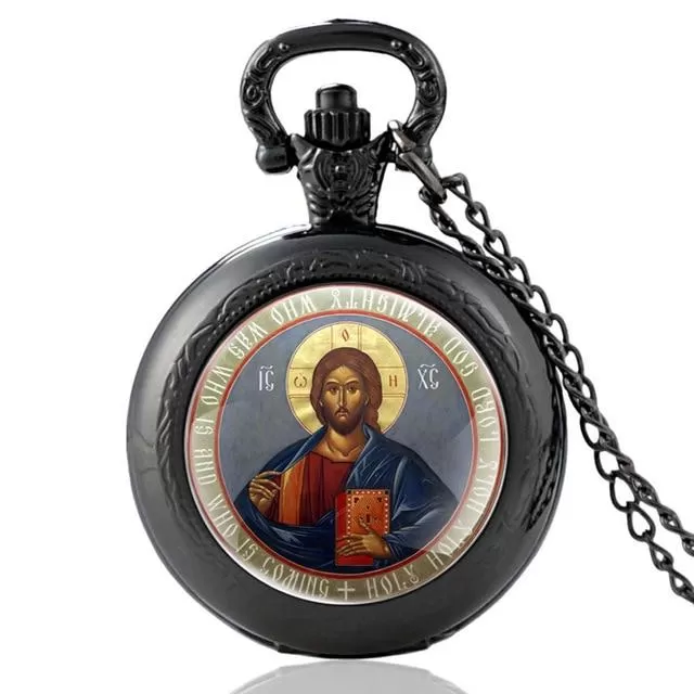 Religious Catholic Pocket Watch with Jesus Christ Image