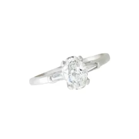 Retro Platinum Oval Diamond Engagement Ring 0.84ct center