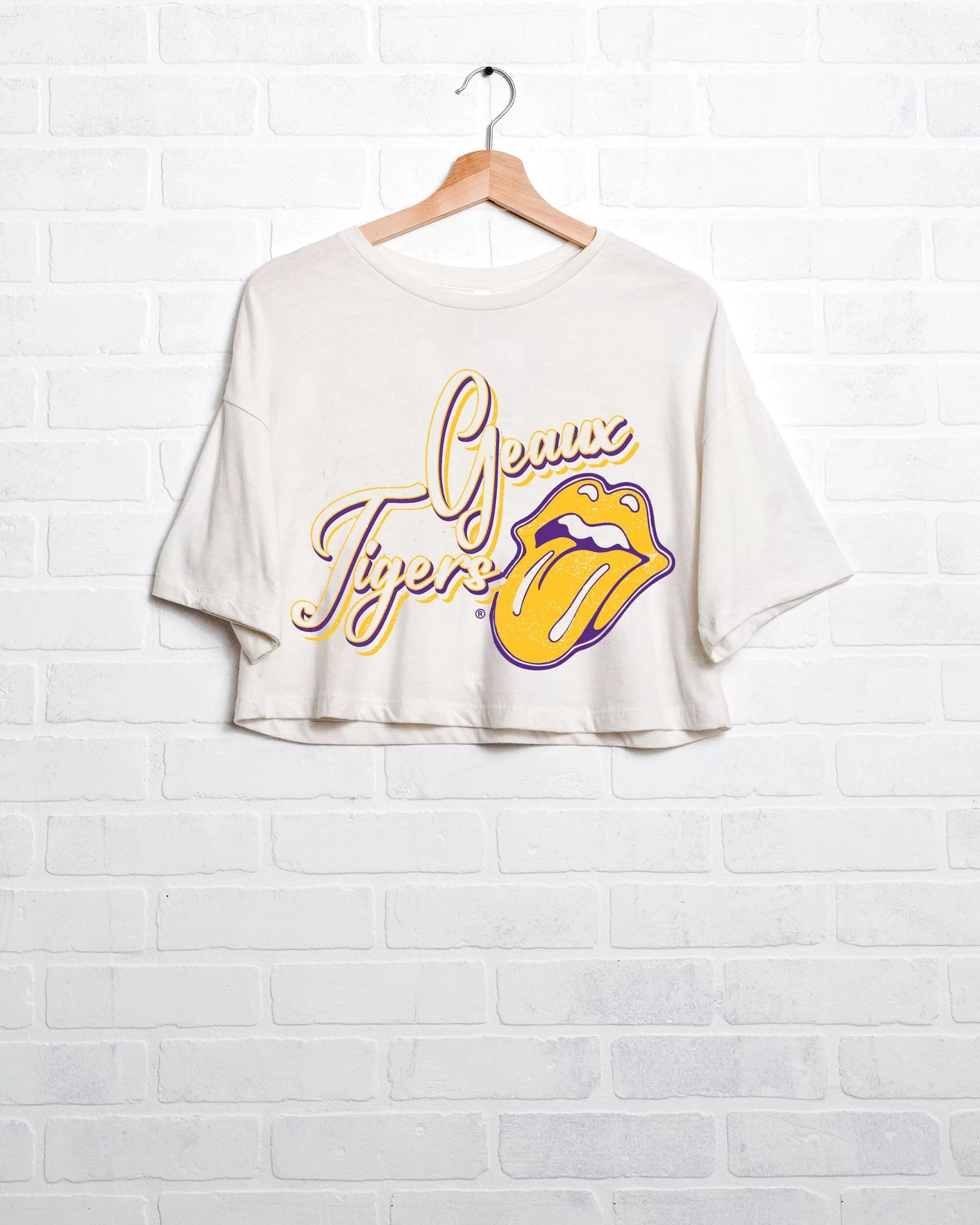 Rolling Stones LSU Tigers Malibu Puff Ink Off White Cropped Tee