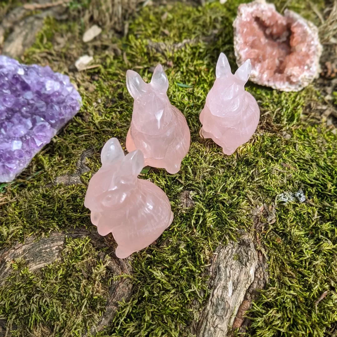 Rose Quartz Spring Bunny Rabbit Crystal Carving