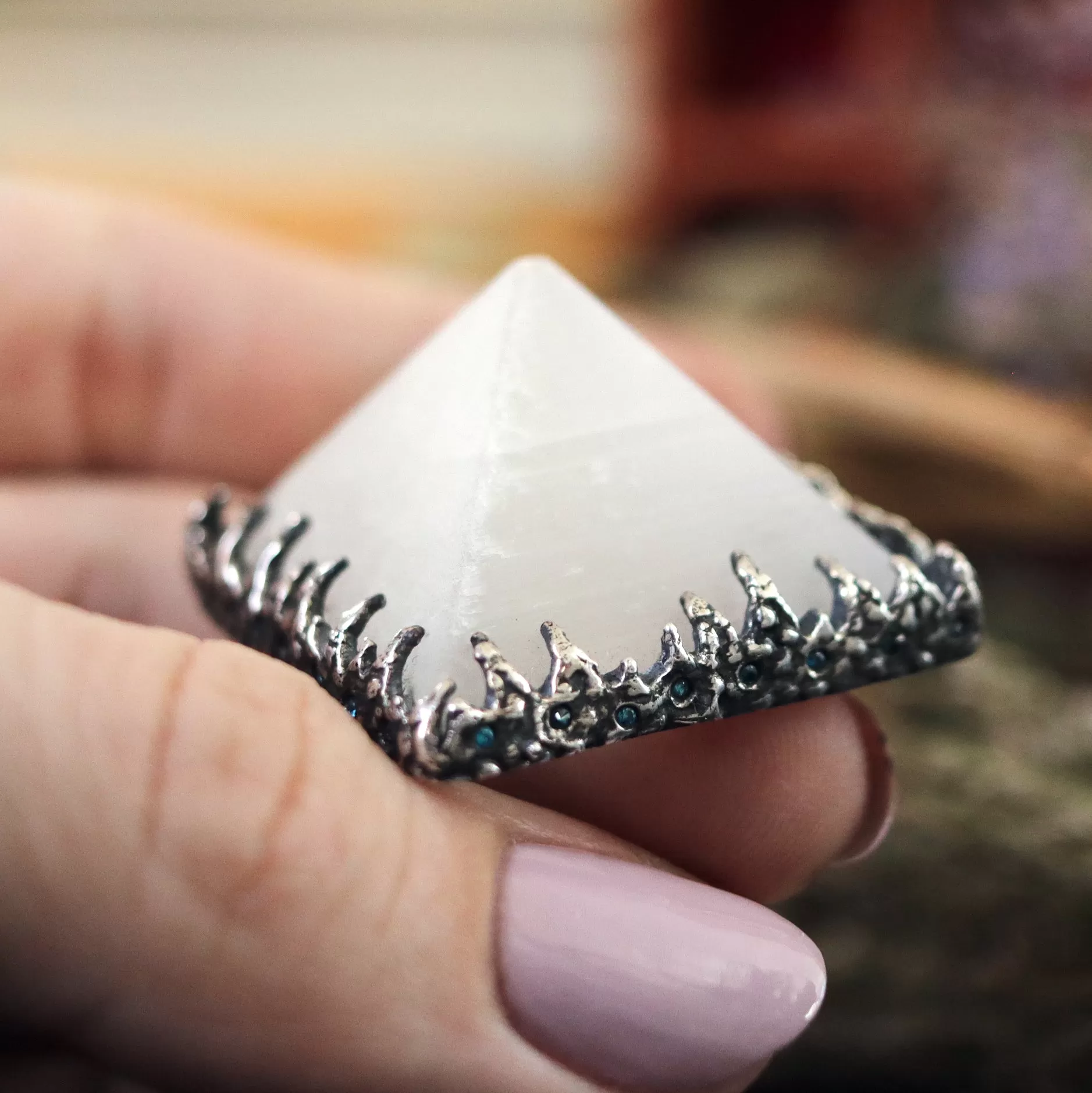 Sacred Selenite Icicle Crystal Pyramid Necklace #29