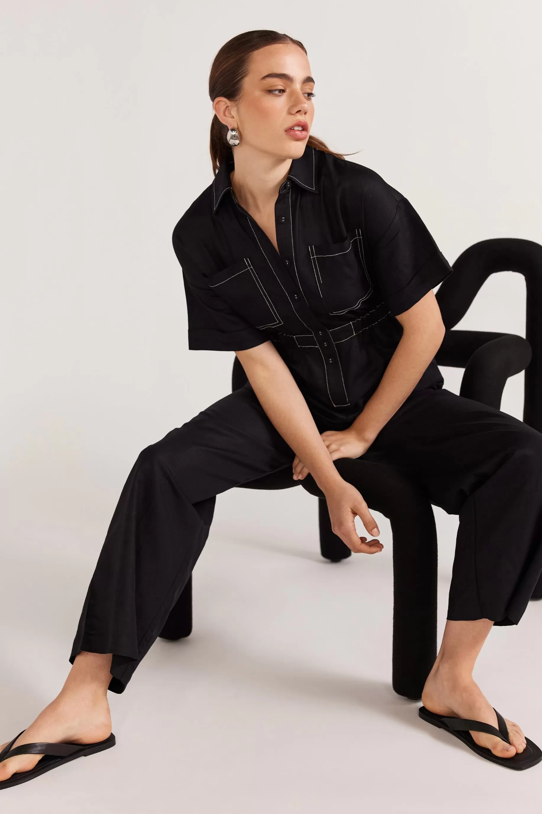 SALE - Theory Linen Jumpsuit - Black