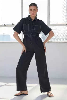 SALE - Theory Linen Jumpsuit - Black