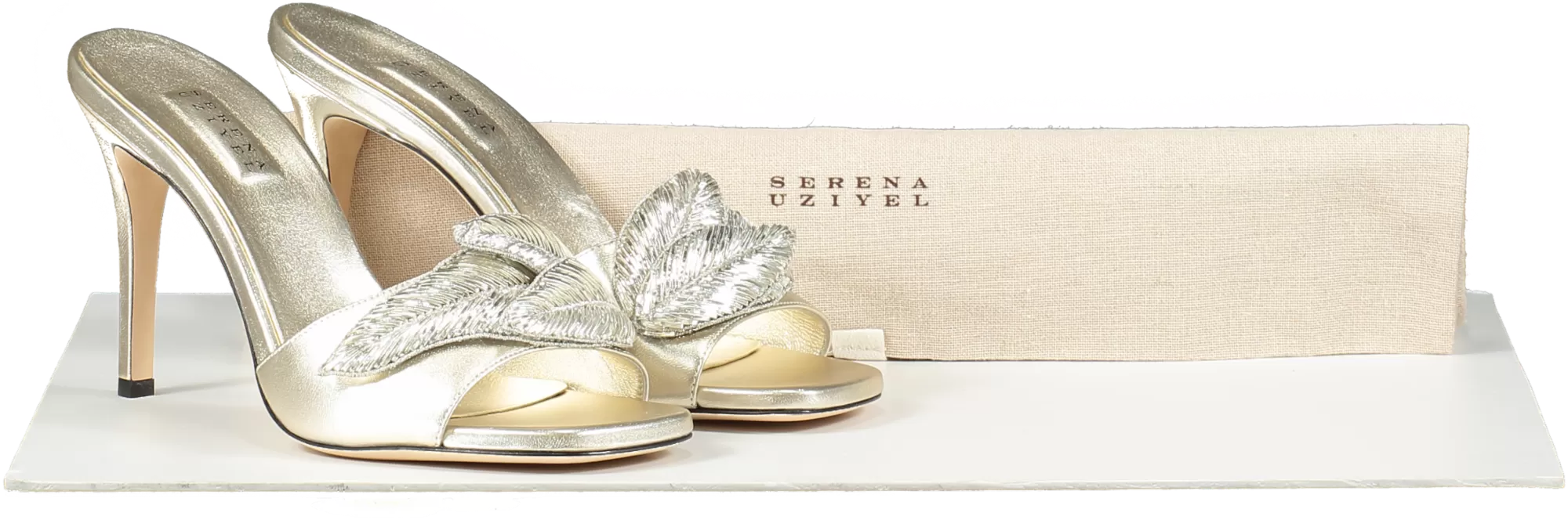 Serena Uziyel Metallic Gold Leaf Detail Mules UK 6 EU 39 👠